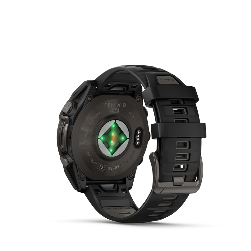 Fenix 8 Smartwatch, 47mm - Solar, Sapphire, Carbon Grey DLC Titanium With Black/Pebble Grey Silicone Band - 010-02906-11