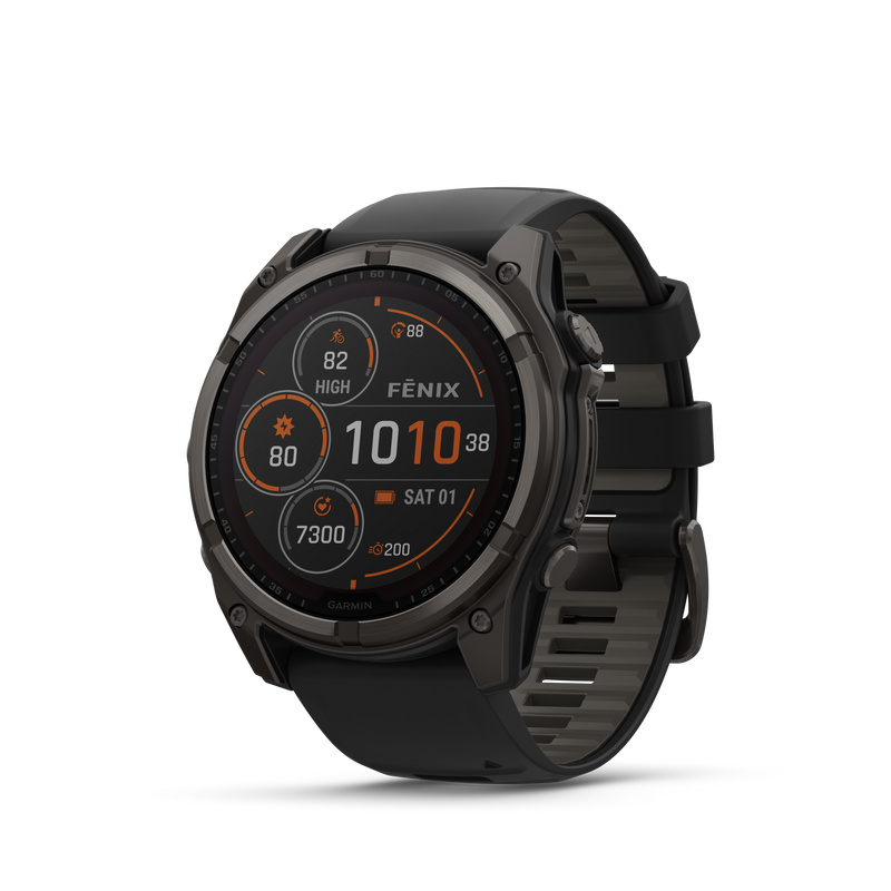 Fenix 8 GPS Smartwatch, 51mm - Solar, Sapphire, Carbon Grey DLC Titanium With Black/Pebble Grey Silicone Band - 010-02907-11