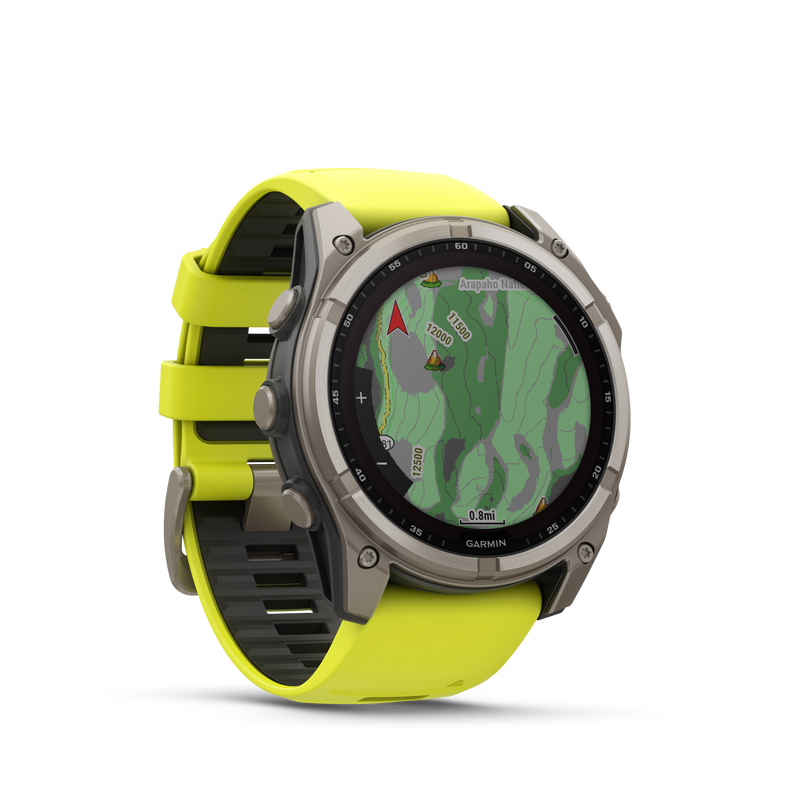 Fenix 8 GPS Smartwatch, 51mm - Solar, Sapphire, Titanium with Amp Yellow/Graphite Silicone Band - 010-02907-21