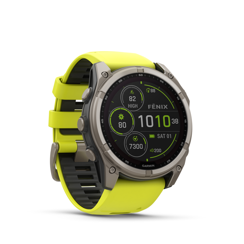 Fenix 8 GPS Smartwatch, 51mm - Solar, Sapphire, Titanium with Amp Yellow/Graphite Silicone Band - 010-02907-21