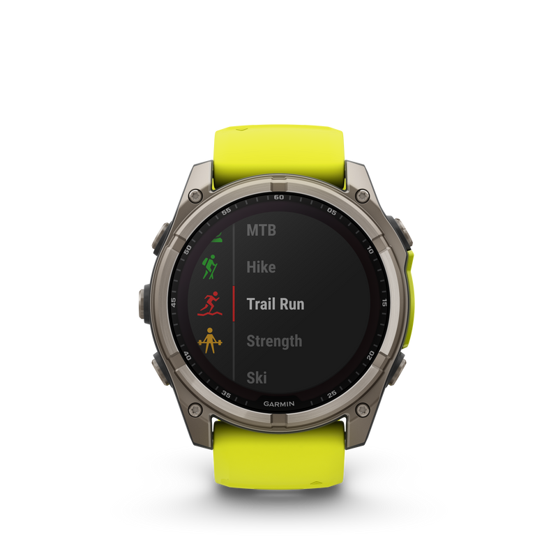 Fenix 8 GPS Smartwatch, 51mm - Solar, Sapphire, Titanium with Amp Yellow/Graphite Silicone Band - 010-02907-21