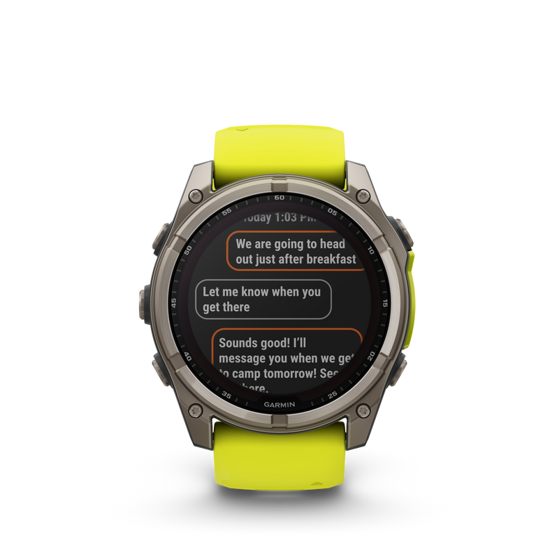 Fenix 8 GPS Smartwatch, 51mm - Solar, Sapphire, Titanium with Amp Yellow/Graphite Silicone Band - 010-02907-21