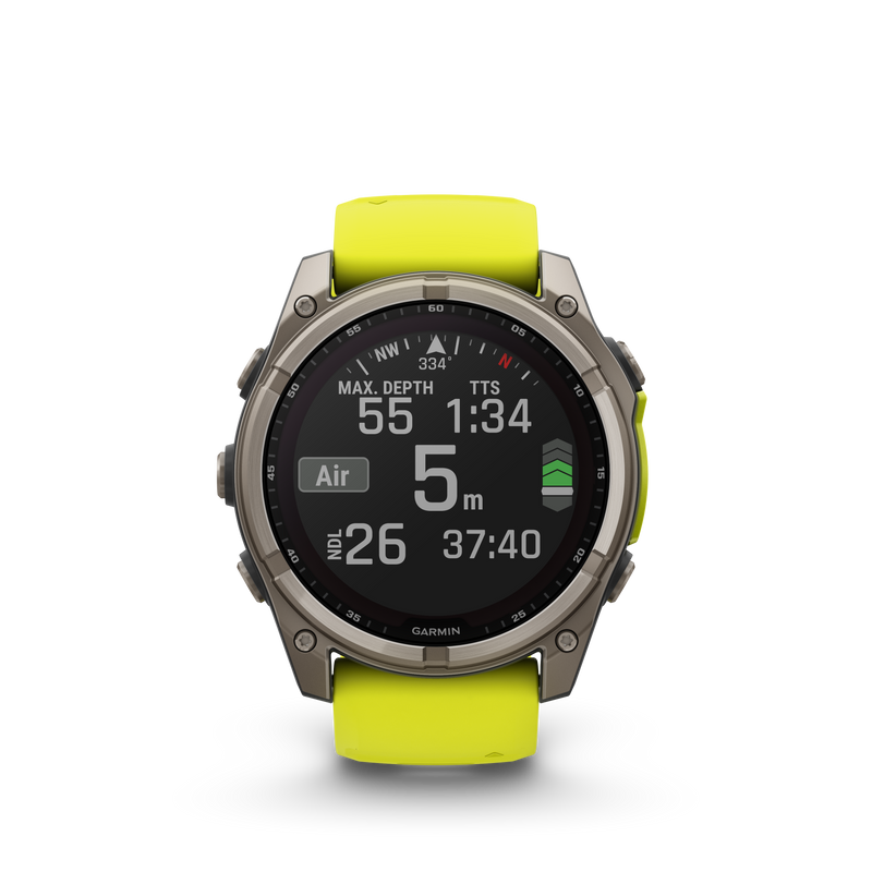 Fenix 8 GPS Smartwatch, 51mm - Solar, Sapphire, Titanium with Amp Yellow/Graphite Silicone Band - 010-02907-21