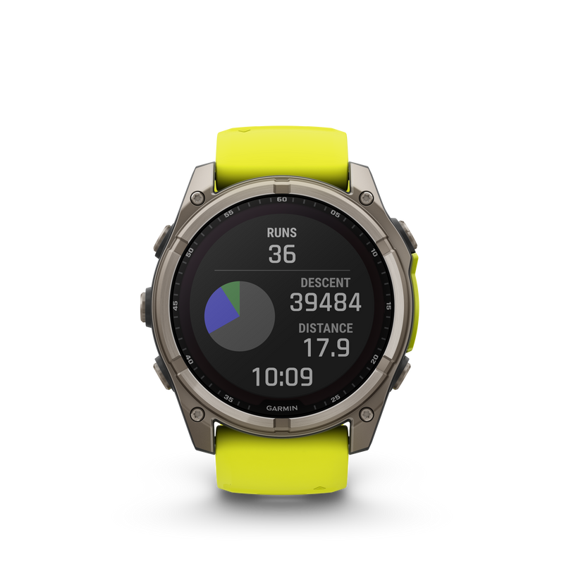 Fenix 8 GPS Smartwatch, 51mm - Solar, Sapphire, Titanium with Amp Yellow/Graphite Silicone Band - 010-02907-21