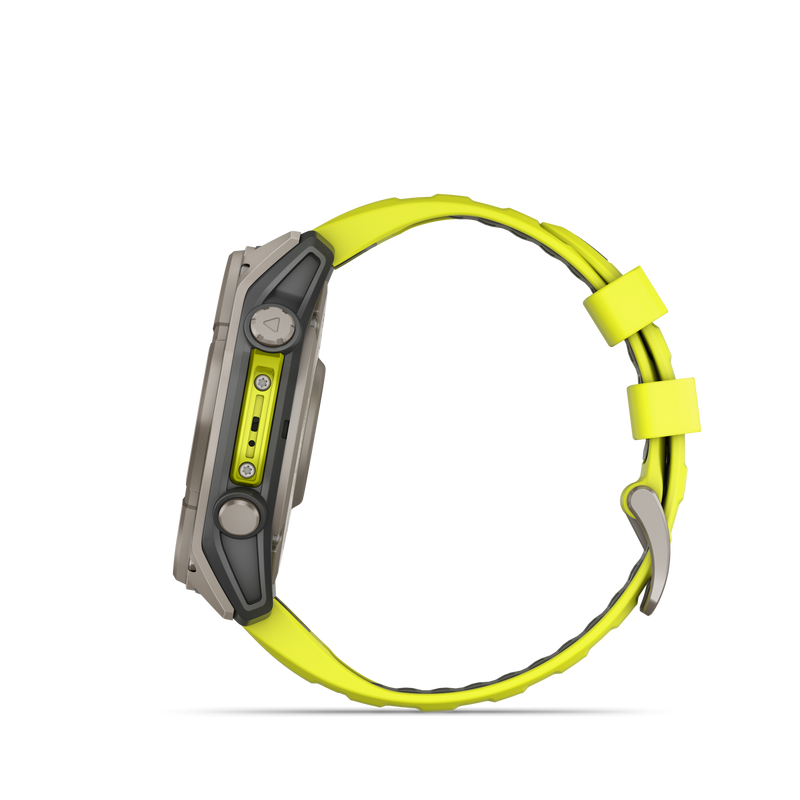 Fenix 8 GPS Smartwatch, 51mm - Solar, Sapphire, Titanium with Amp Yellow/Graphite Silicone Band - 010-02907-21