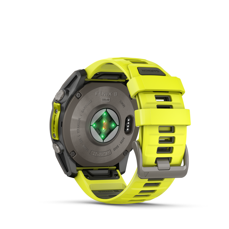 Fenix 8 GPS Smartwatch, 51mm - Solar, Sapphire, Titanium with Amp Yellow/Graphite Silicone Band - 010-02907-21