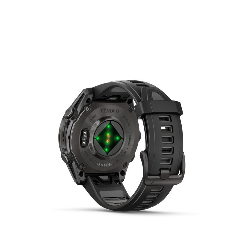 Fenix 8 Smartwatch, 43mm - AMOLED Sapphire, Carbon Grey DLC With Black/Pebble Grey Silicone Band - 010-02903-21