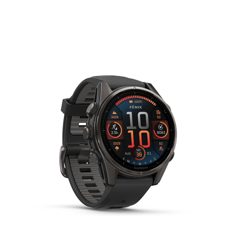 Fenix 8 Smartwatch, 43mm - AMOLED Sapphire, Carbon Grey DLC With Black/Pebble Grey Silicone Band - 010-02903-21