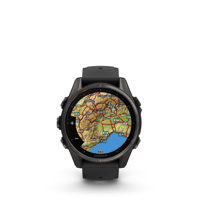 Fenix 8 Smartwatch, 43mm - AMOLED Sapphire, Carbon Grey DLC With Black/Pebble Grey Silicone Band - 010-02903-21