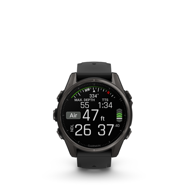 Fenix 8 Smartwatch, 43mm - AMOLED Sapphire, Carbon Grey DLC With Black/Pebble Grey Silicone Band - 010-02903-21