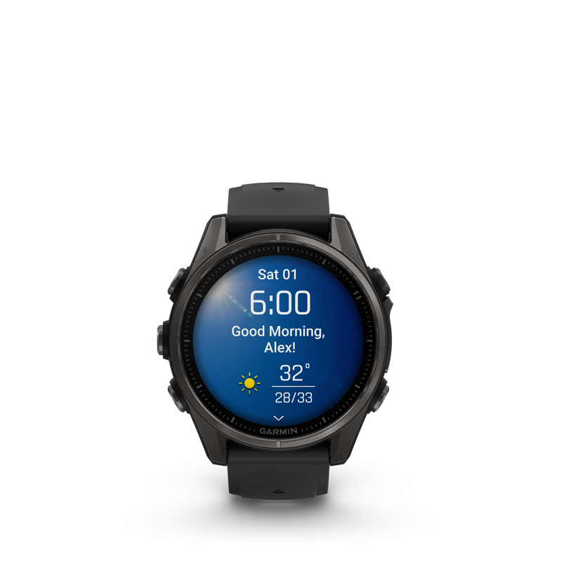 Fenix 8 Smartwatch, 43mm - AMOLED Sapphire, Carbon Grey DLC With Black/Pebble Grey Silicone Band - 010-02903-21