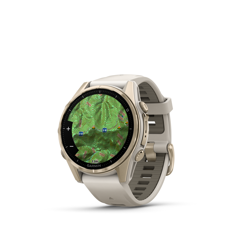 Fenix 8 Smartwatch, 43mm - AMOLED, Sapphire, Soft Gold with Fog Grey/Dark Sandstone Silicone Band - 010-02903-11