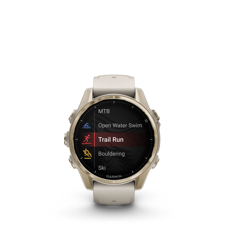 Fenix 8 Smartwatch, 43mm - AMOLED, Sapphire, Soft Gold with Fog Grey/Dark Sandstone Silicone Band - 010-02903-11
