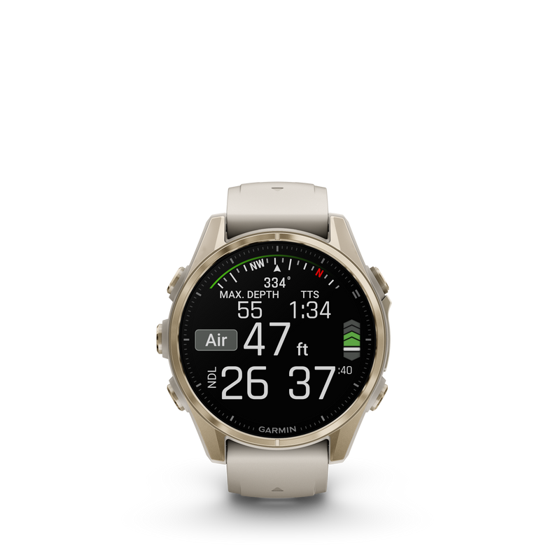 Fenix 8 Smartwatch, 43mm - AMOLED, Sapphire, Soft Gold with Fog Grey/Dark Sandstone Silicone Band - 010-02903-11