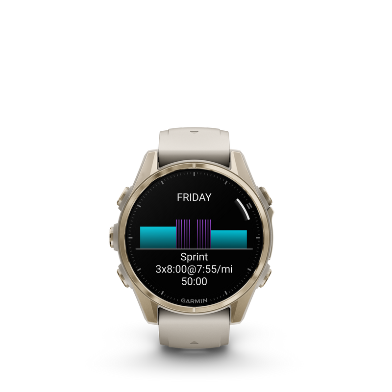 Fenix 8 Smartwatch, 43mm - AMOLED, Sapphire, Soft Gold with Fog Grey/Dark Sandstone Silicone Band - 010-02903-11