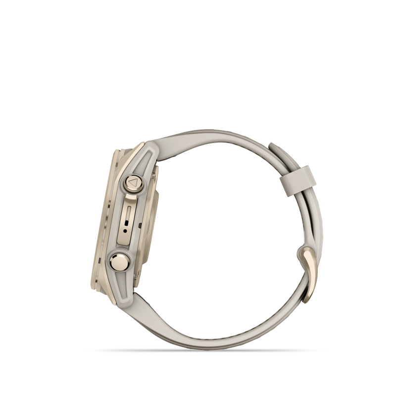 Fenix 8 Smartwatch, 43mm - AMOLED, Sapphire, Soft Gold with Fog Grey/Dark Sandstone Silicone Band - 010-02903-11