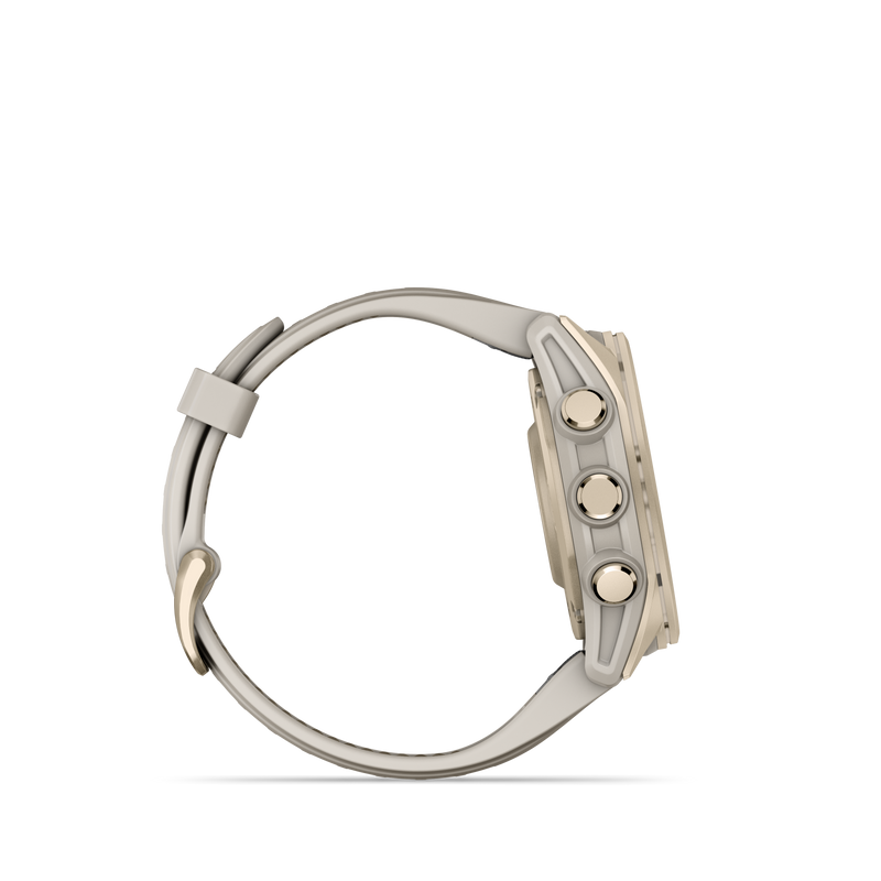 Fenix 8 Smartwatch, 43mm - AMOLED, Sapphire, Soft Gold with Fog Grey/Dark Sandstone Silicone Band - 010-02903-11