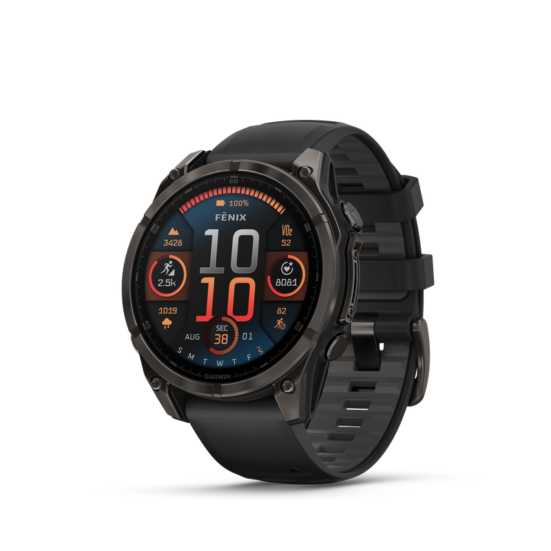 Fenix 8 Smartwatch, 47mm - AMOLED Sapphire, Carbon Grey DLC With Black/Pebble Grey Silicone Band - 010-02904-21