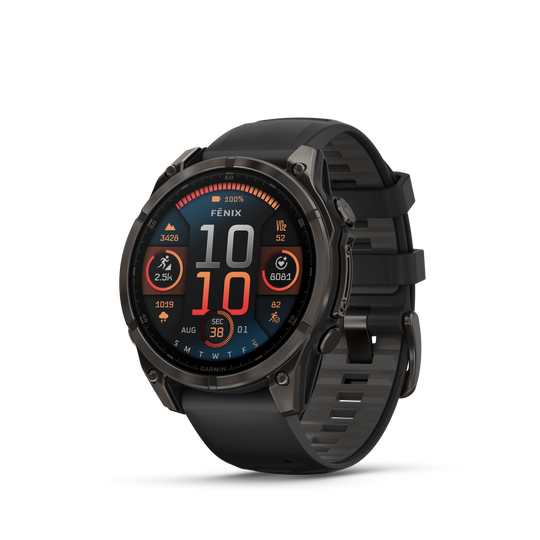 Fenix 8 Smartwatch, 47mm - AMOLED Sapphire, Carbon Grey DLC With Black/Pebble Grey Silicone Band - 010-02904-21