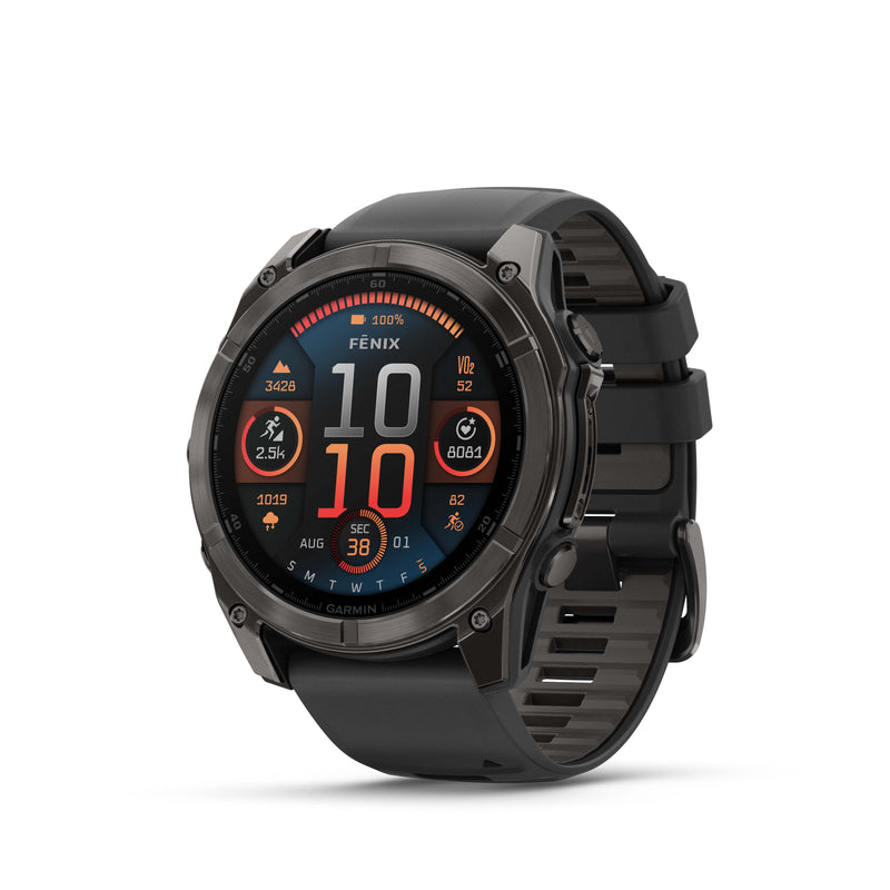 Fenix 8 Smartwatch, 51mm - AMOLED Sapphire, Carbon Grey DLC With Black/Pebble Grey Silicone Band - 010-02905-21