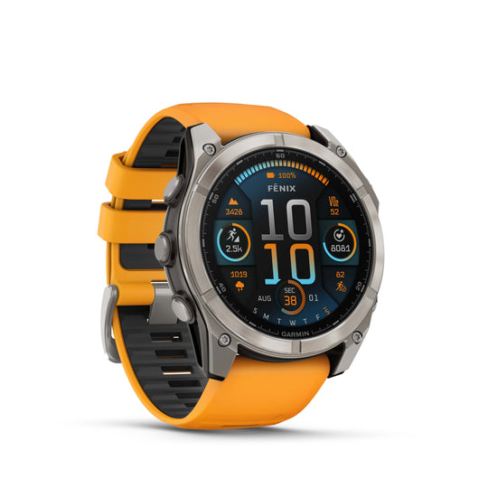 Fenix 8 GPS Smartwatch, 51mm - AMOLED Sapphire, Titanium with Spark Orange/Graphite Silicone Band - 010-02905-11
