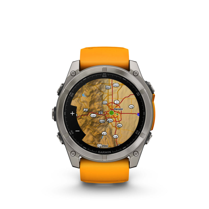 Fenix 8 GPS Smartwatch, 51mm - AMOLED Sapphire, Titanium with Spark Orange/Graphite Silicone Band - 010-02905-11