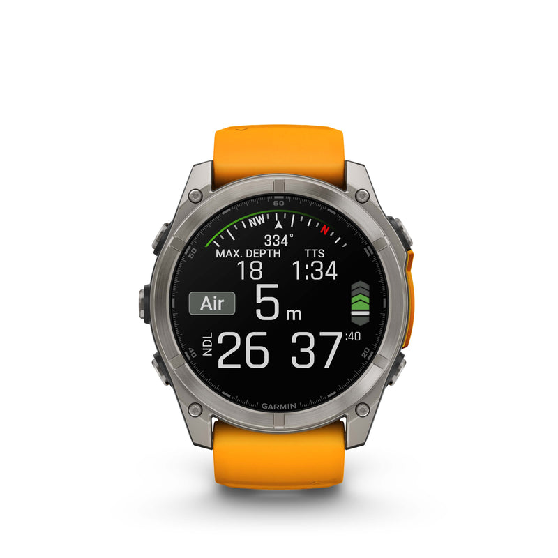 Fenix 8 GPS Smartwatch, 51mm - AMOLED Sapphire, Titanium with Spark Orange/Graphite Silicone Band - 010-02905-11