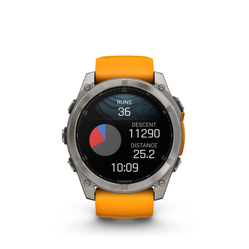Fenix 8 GPS Smartwatch, 51mm - AMOLED Sapphire, Titanium with Spark Orange/Graphite Silicone Band - 010-02905-11