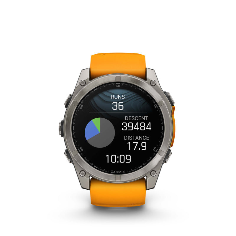 Fenix 8 GPS Smartwatch, 51mm - AMOLED Sapphire, Titanium with Spark Orange/Graphite Silicone Band - 010-02905-11