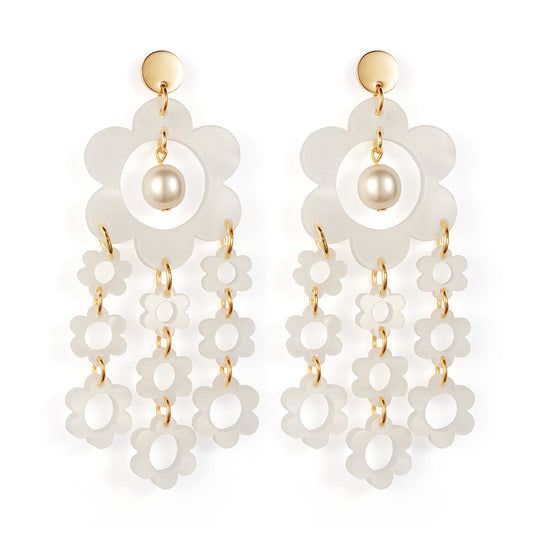 Flower Chandelier Earrings - White Pearl - 23EFCwp
