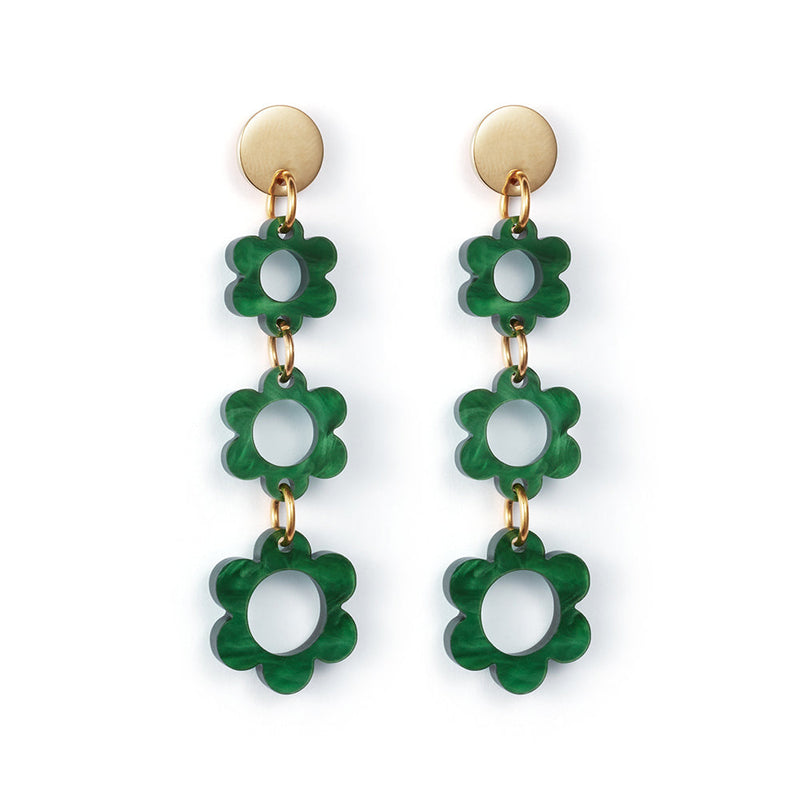 Flower Drop Earrings - Green - 23EFDg