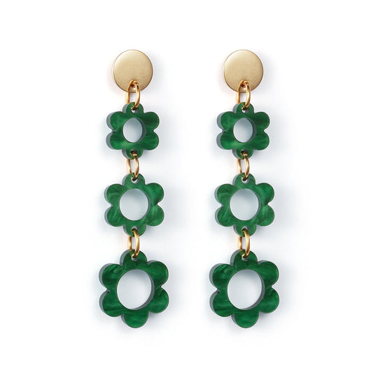 Flower Drop Earrings - Green - 23EFDg