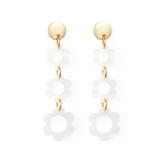 Flower Drop Earrings - White - 23EFDw