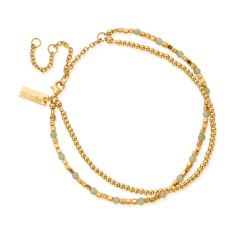Mini Cute Aventurine Anklet - Gold - GANAMC