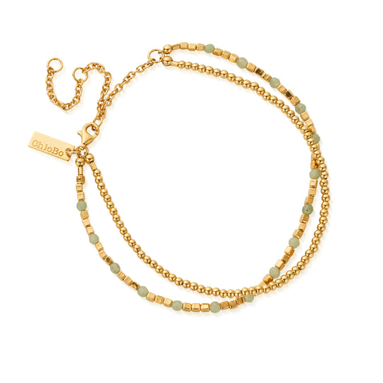 Mini Cute Aventurine Anklet - Gold - GANAMC
