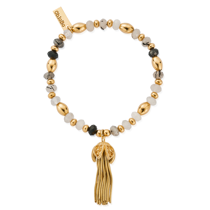 Tassel Of Joy Black Rutilated Quartz Bracelet - Gold - GBBRQO3455
