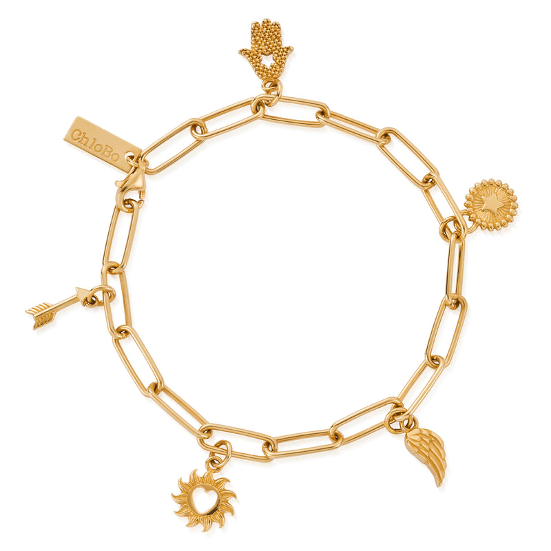 Soul Compass Multi Charm Link Chain Bracelet - Gold - GBLCMSC