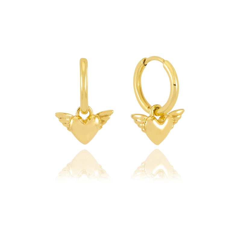 Mini Angel Wings Huggie Hoop Earrings - Gold - GDE1GP