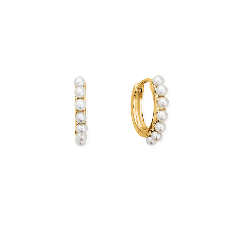 Classic Pearl Huggie Hoop Earrings - Gold - GEH3547