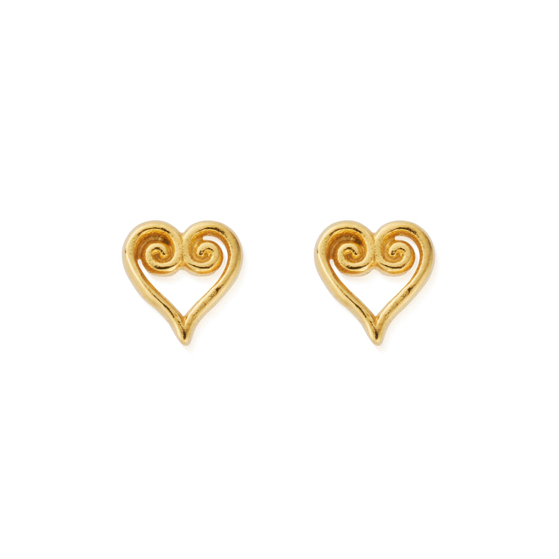 Scroll Heart Stud Earrings - Gold - GEST3425