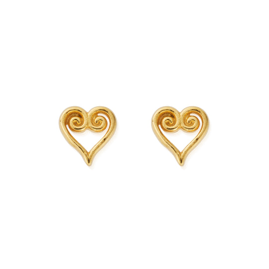 Scroll Heart Stud Earrings - Gold - GEST3425