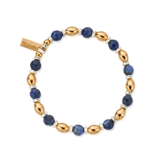 Shiny Oval Sodalite Bracelet - Gold/Silver - GMBSBCR