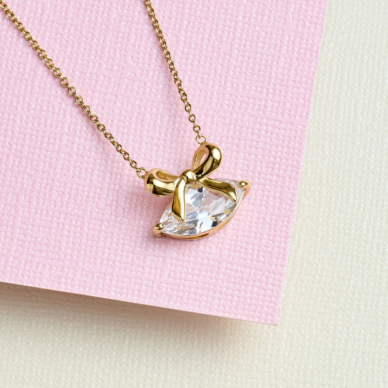 Amelia Bow Necklace, Clear CZ - Gold - AS22TRN90