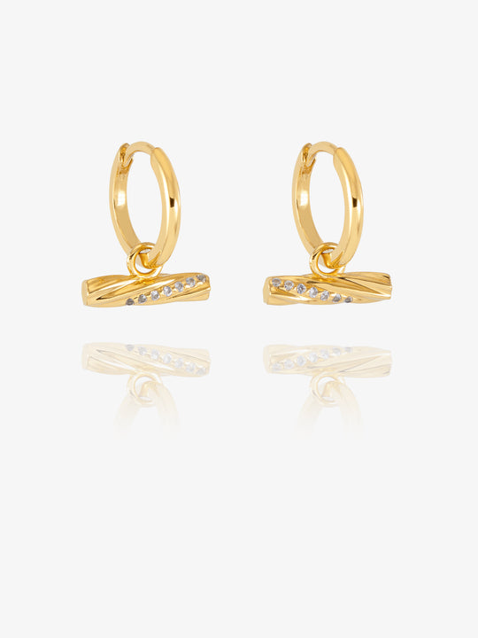 Twisted T-Bar Huggie Hoop Earrings - Gold - GRE04GP