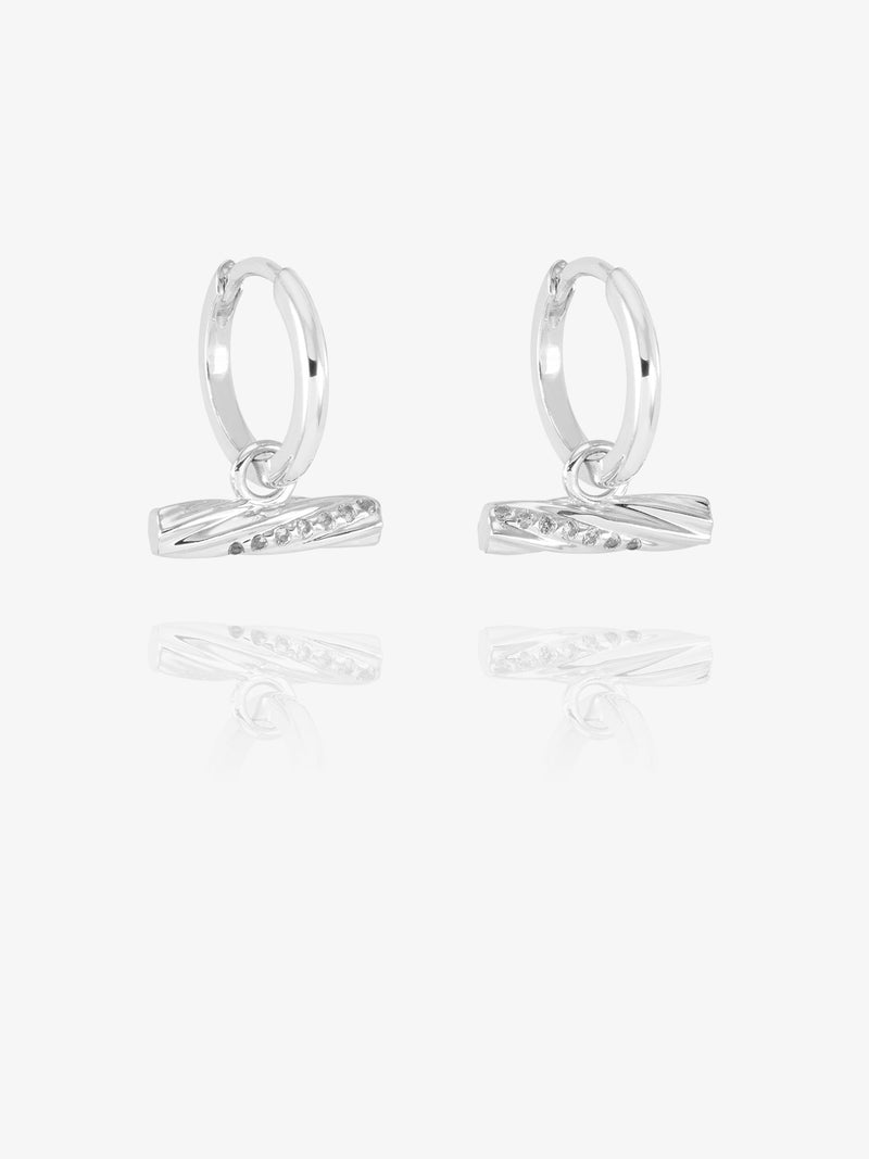 Twisted T-Bar Huggie Hoop Earrings - Silver - GRE04S