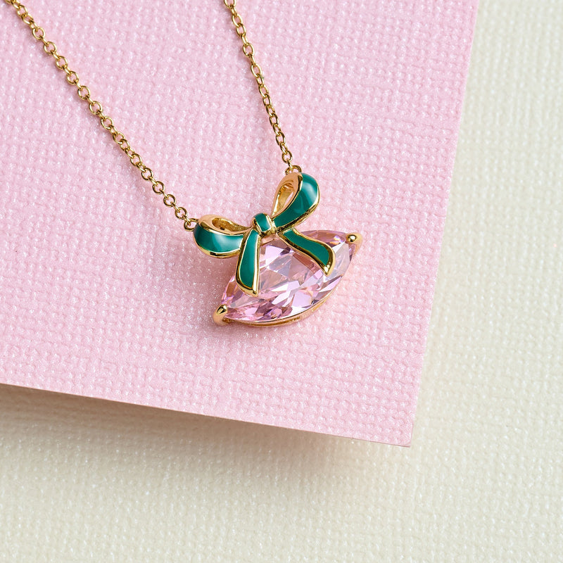 Amelia Bow Necklace, Green/Pink - Gold - AS22TRN89