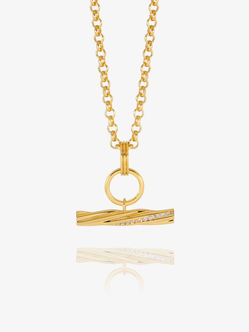 Twisted Chunky T-Bar Necklace - Gold - GRN04GP