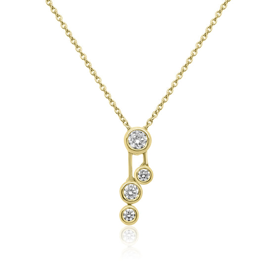 18ct Yellow Gold Round Brilliant Cut Diamond Bubble Drop Pendant & Chain - 0.35ct