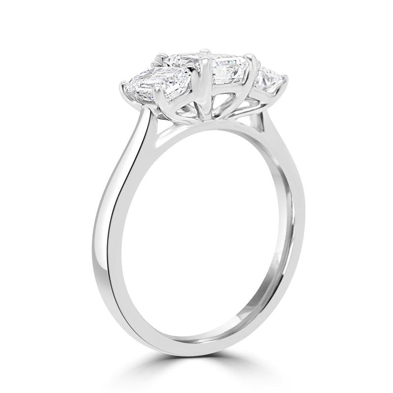 Platinum Emerald Cut Diamond Trilogy Engagement Ring, 1.61ct