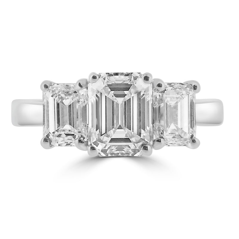 Platinum Emerald Cut Diamond Trilogy Engagement Ring, 1.61ct